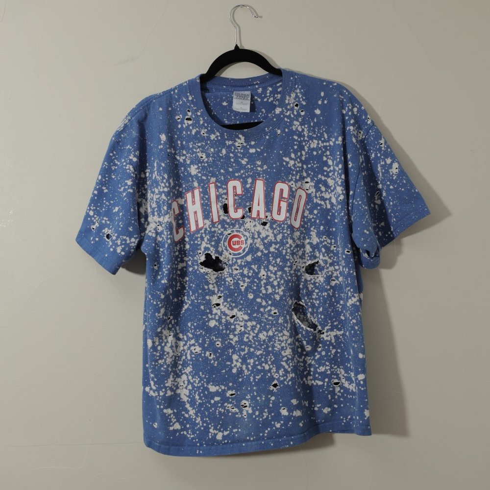 Gildan Chicago Cubs Ripped Splattered Blue Tee (XL)